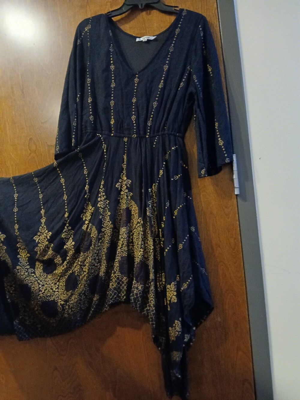 LAPOGEE black boho long sleeve midi dress